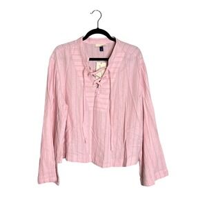 Universal Thread Boho Top Sz M Long Sleeve Lace Up V-Neck Linen Blend Beachy NWT